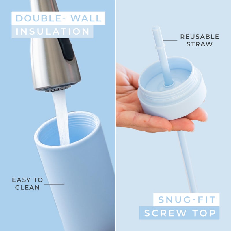 STRATA CUPS Perwinkle Skinny Tumblers with Lids and Straws (4 pack), 16oz Matte Pastel Colored Acrylic Tumblers with Lids and Straws, Double Wall Skinny Tumbler Bulk, Reusable Cup with Straw Cleaner - Image 3